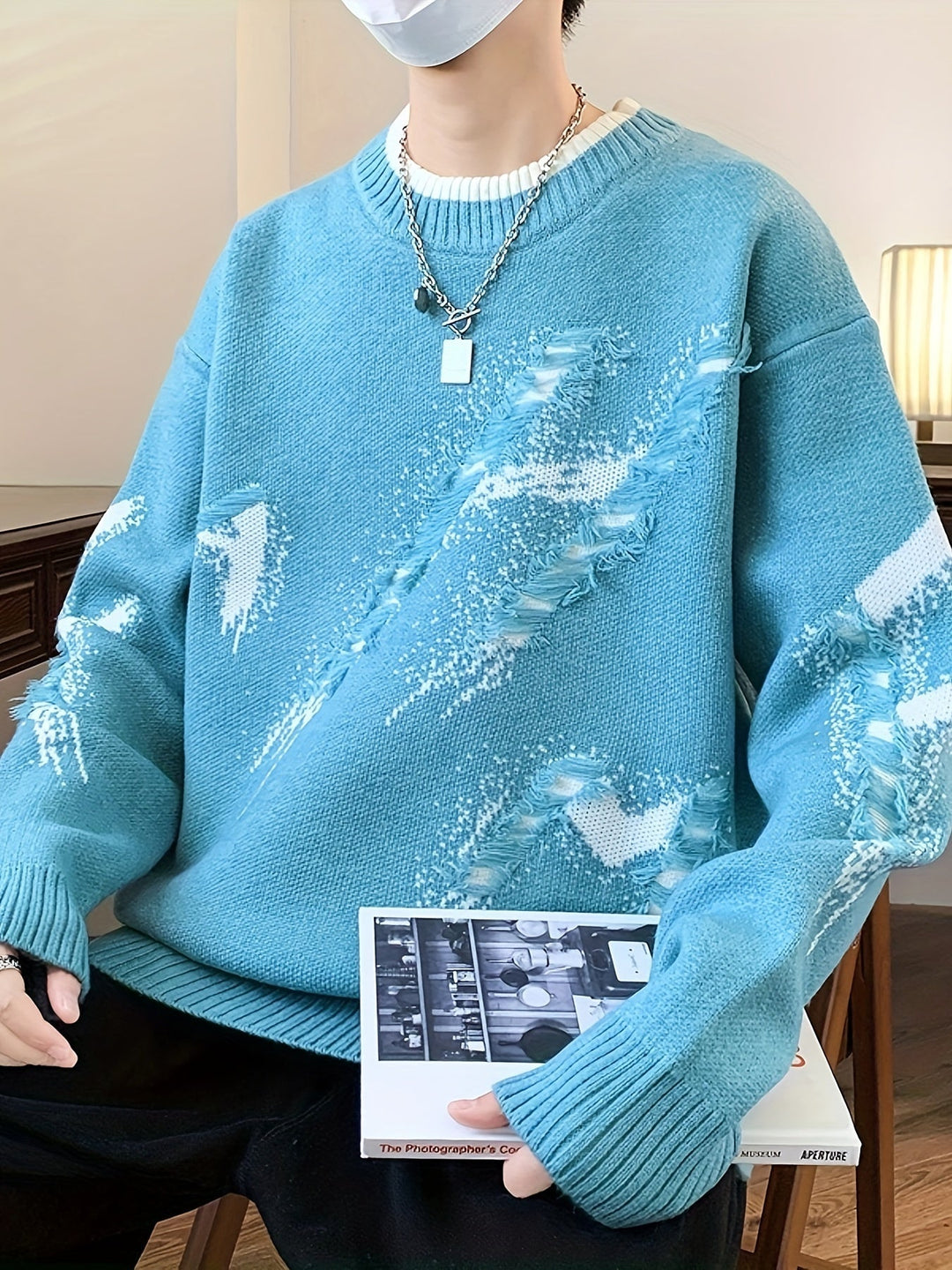 Trendy Oversized Knitted Sweater - Ethan-Light blue-XS-Nora Luxe