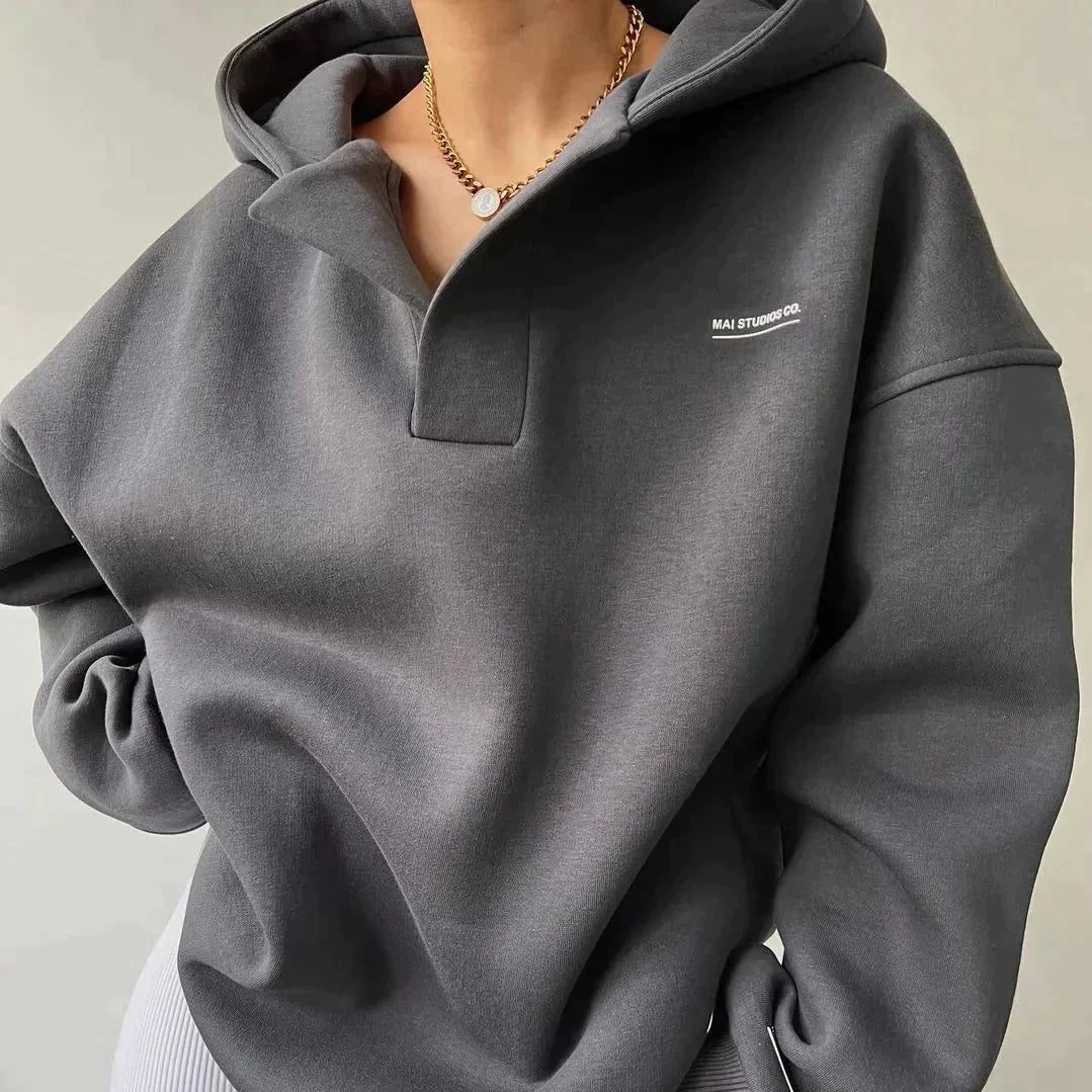 Trendy Oversized Ladies Hoodie with Hood - Luna-Khaki-S-Nora Luxe