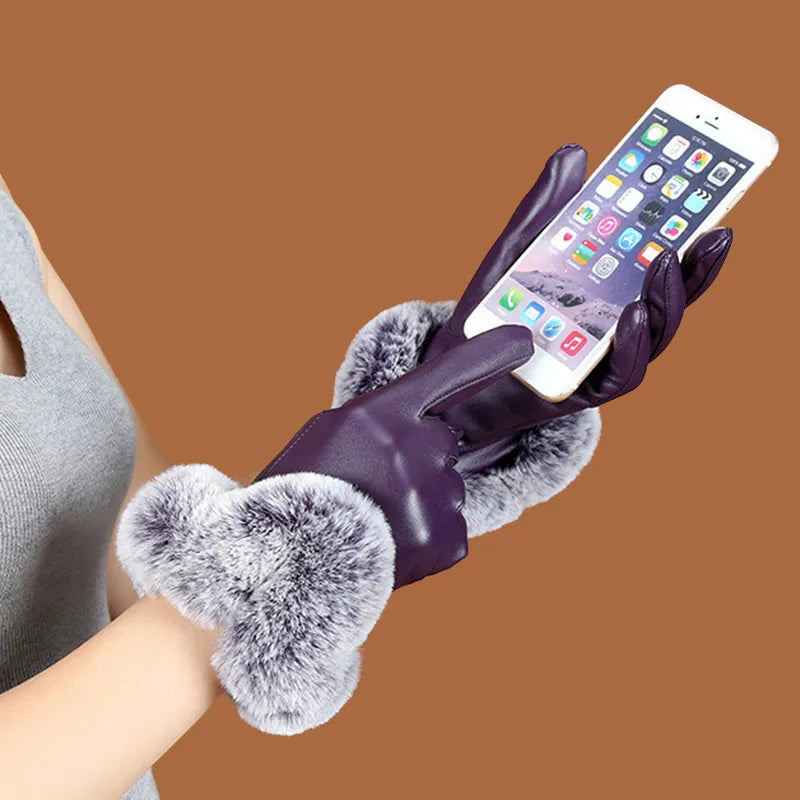 Trendy PU Leather Gloves - SilkGlide-Purple-Nora Luxe
