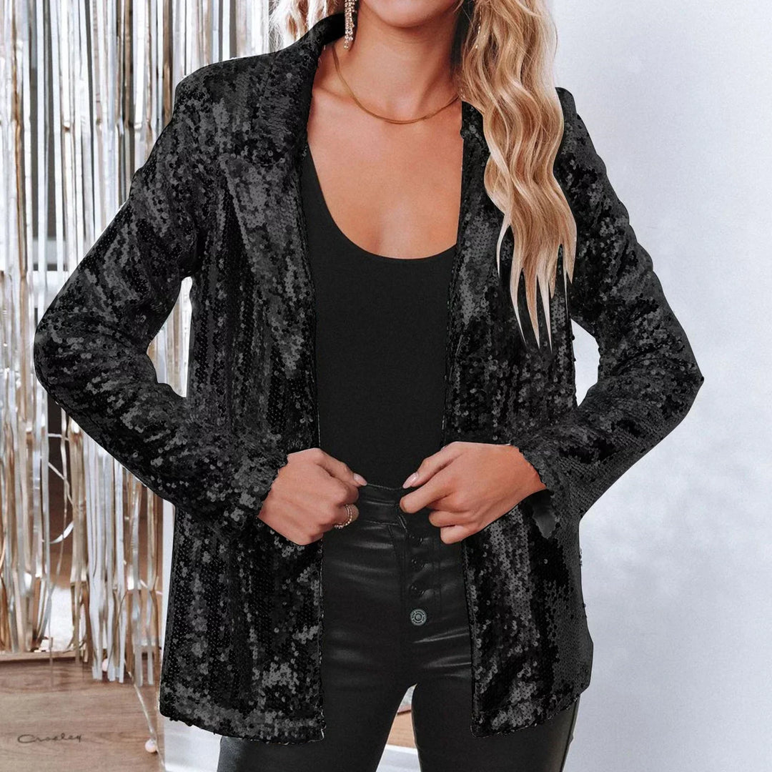 Trendy Sequined Blazer - Olivia-Silver-S-Nora Luxe