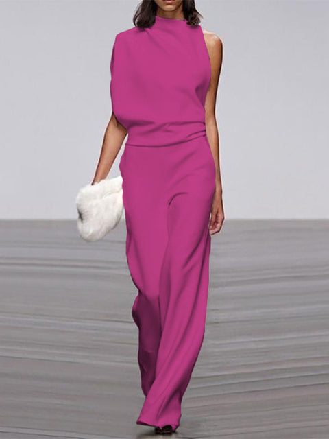 Trendy Sleeveless Jumpsuit - Mira-Fuchsia-4-Nora Luxe