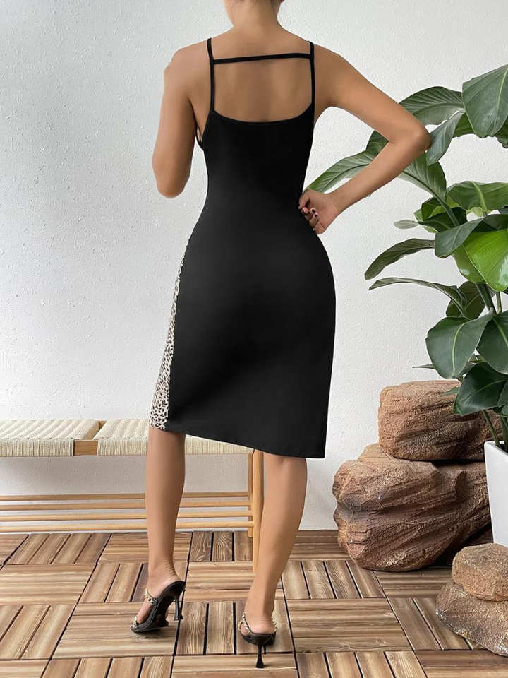 Trendy summer tunic dress with ethnic print & spaghetti straps – Kiara-Leopard print-S-Nora Luxe