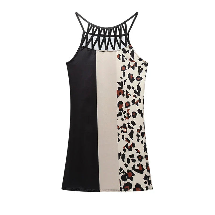 Trendy summer tunic dress with ethnic print & spaghetti straps – Kiara-Leopard print-S-Nora Luxe