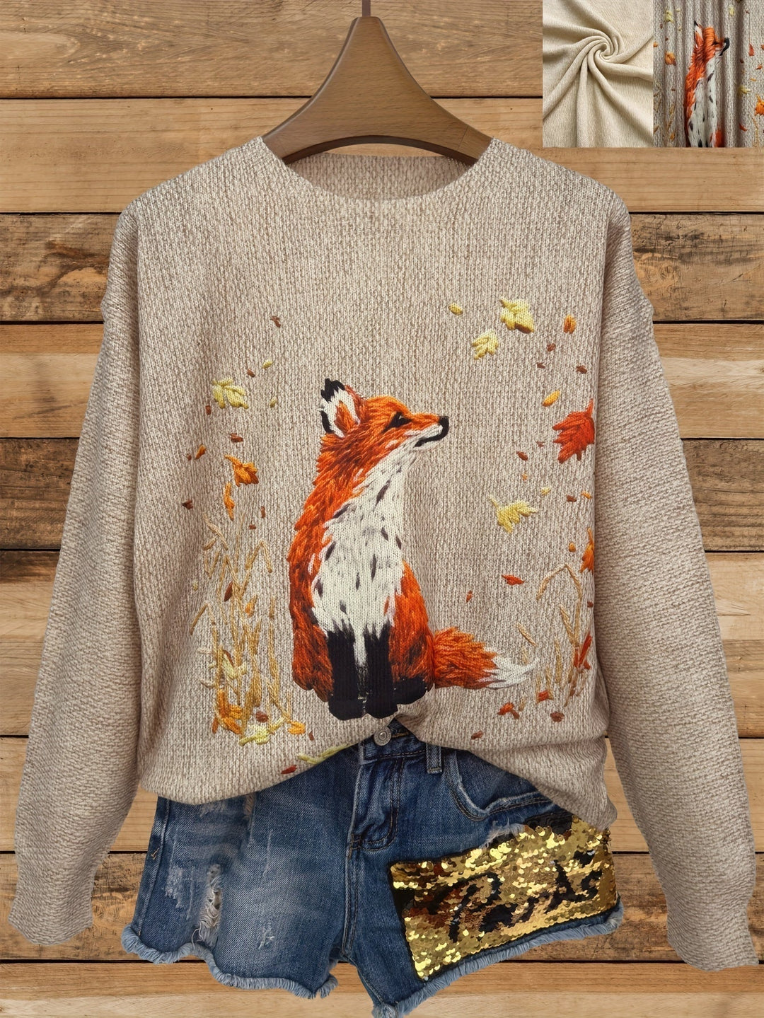 Trendy Sweater with Fox Print - Elisanne-S-Nora Luxe