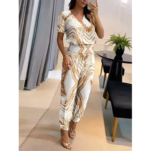 Trendy women's jumpsuit with short sleeves & wide legs – Alina-Dark blue-S-Nora Luxe