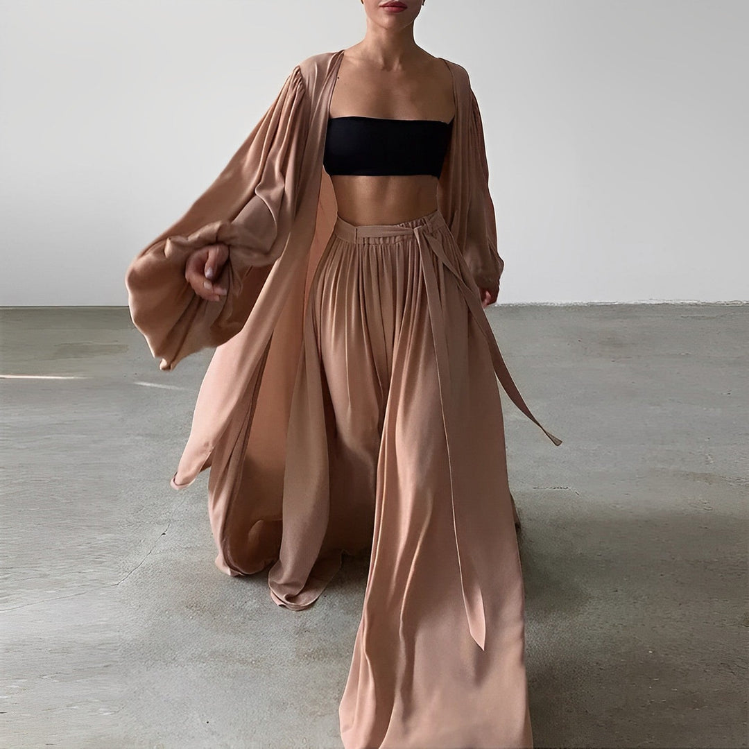Trendy Women's Summer Two-Piece Set with Top & Trousers - Noelle-Brown-S-Nora Luxe