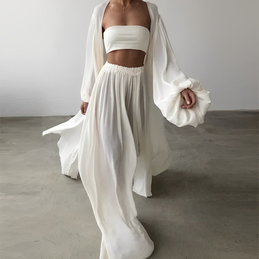Trendy Women's Summer Two-Piece Set with Top & Trousers - Noelle-White-S-Nora Luxe