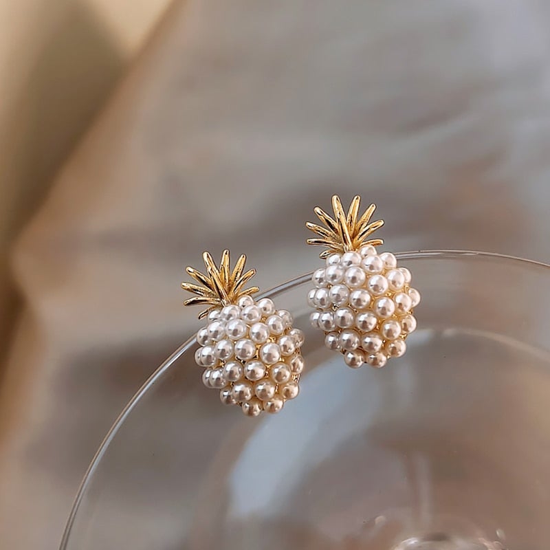 Tropical Pineapple and Pearl Earrings - Leilani-Nora Luxe