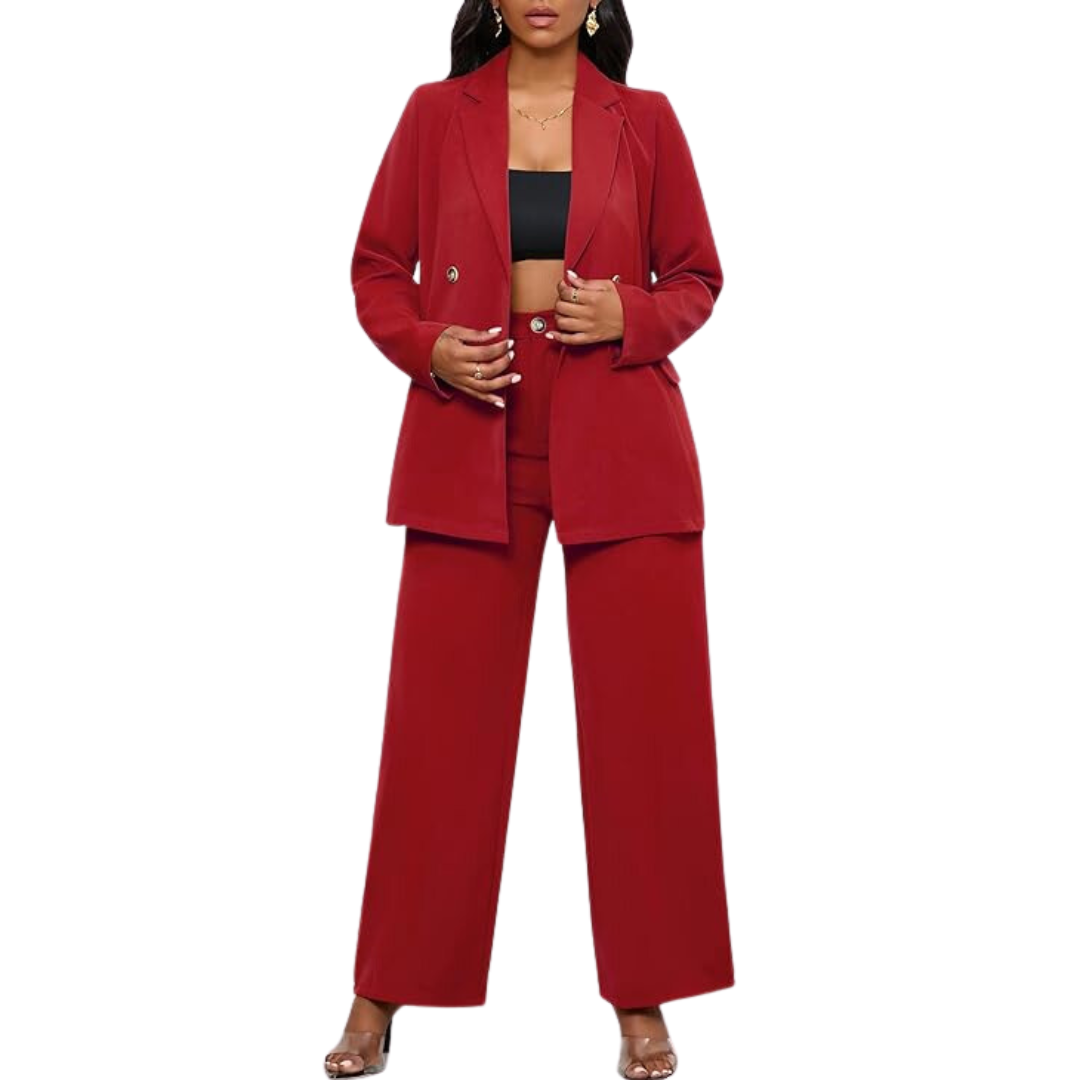Two-Piece Blazer & Wide Trousers Women's Business Suit - Wendy-Black-S-Nora Luxe