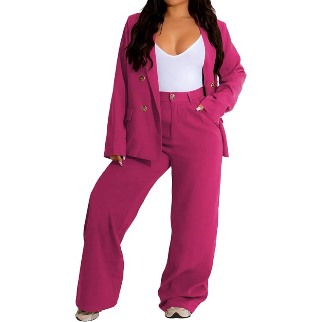 Two-Piece Blazer & Wide Trousers Women's Business Suit - Wendy-Pink-S-Nora Luxe
