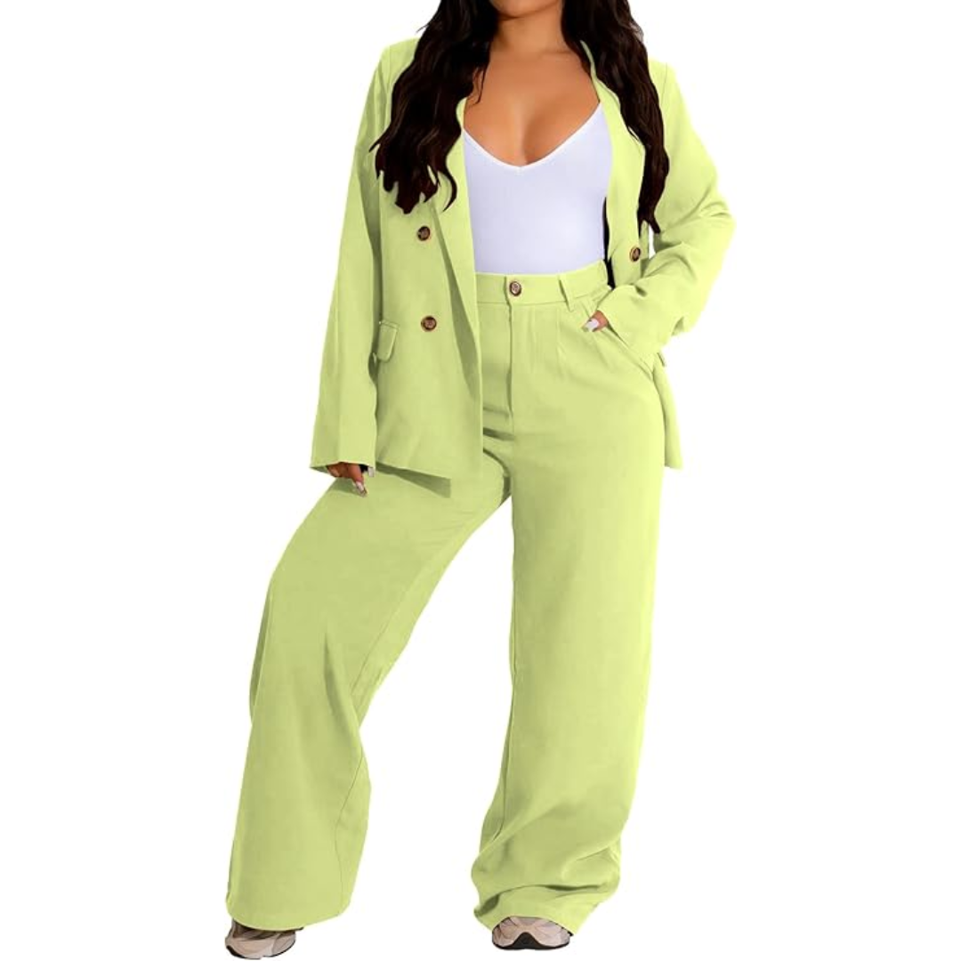 Two-Piece Blazer & Wide Trousers Women's Business Suit - Wendy-Yellow-S-Nora Luxe