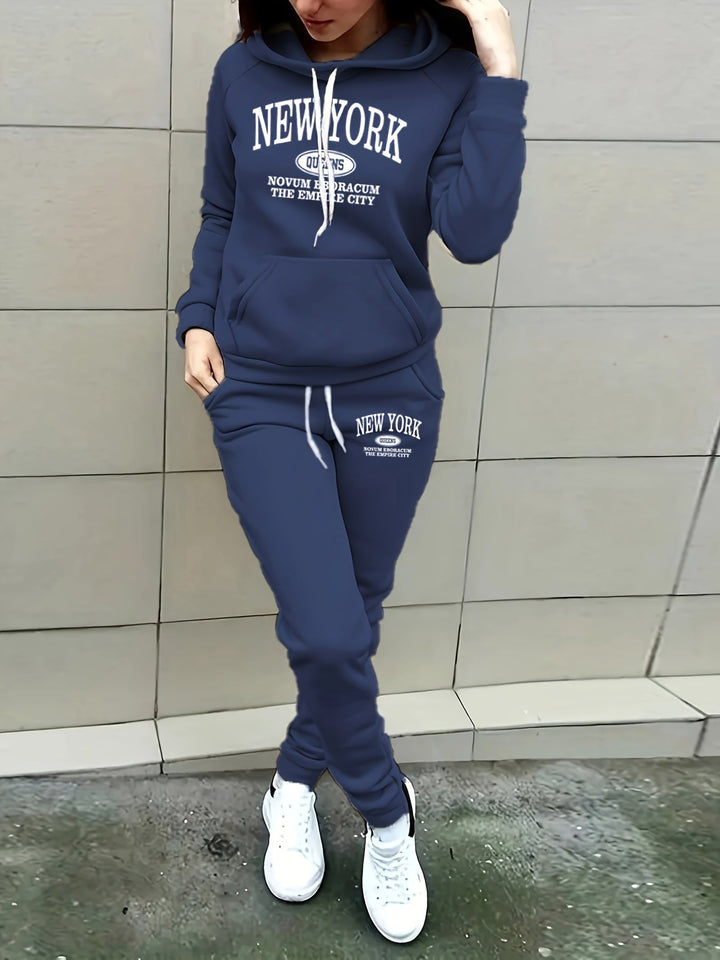 Two-Piece Hoodie Set with New York Print - Noelle-S-Nora Luxe