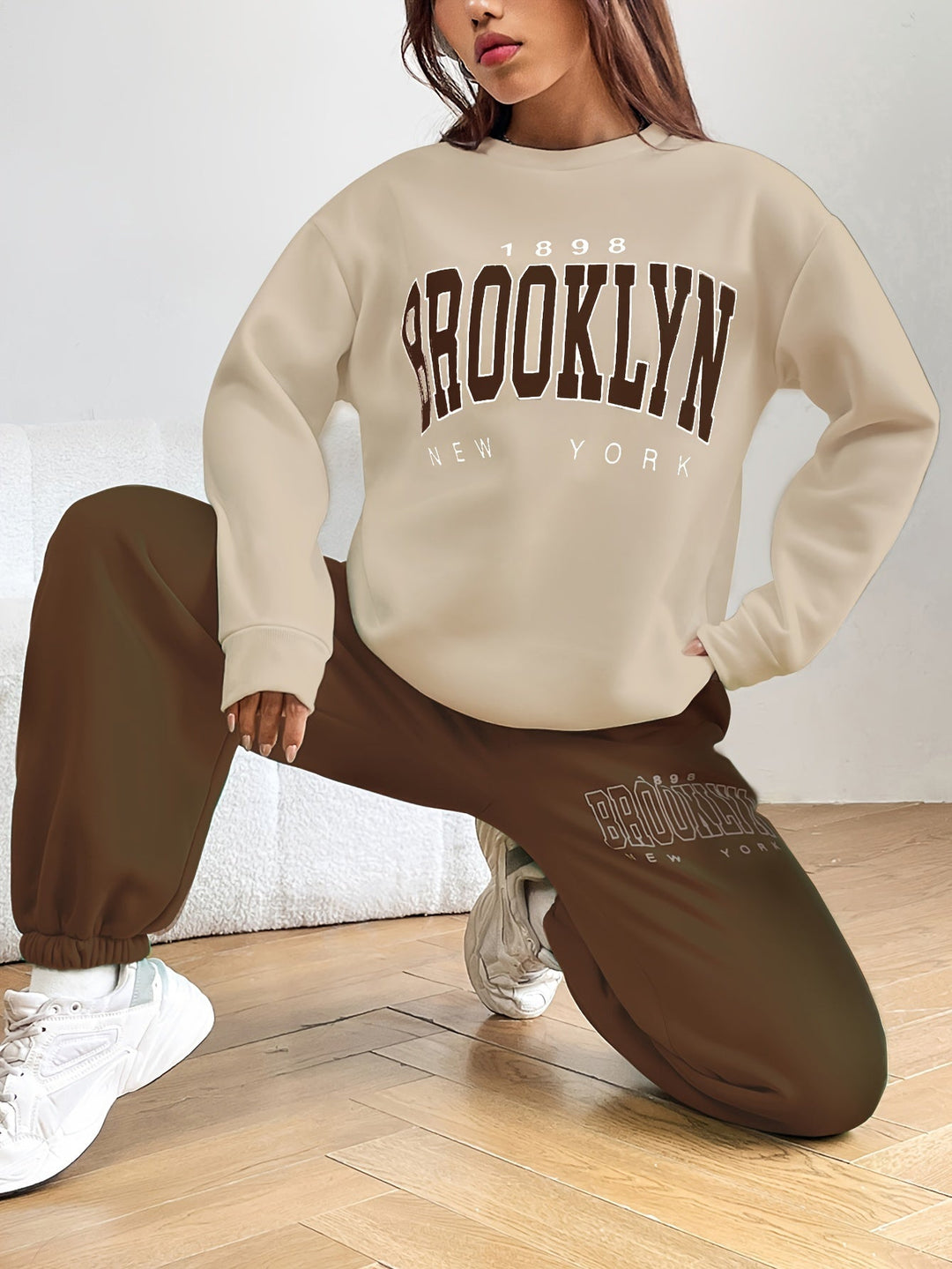 Two-piece Jogging Suit with Trendy Letter Print - Isabelle-Brown-S-Nora Luxe
