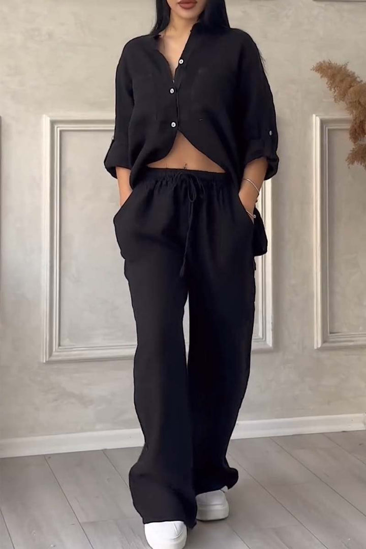 Two-Piece Linen Ladies' Summer Set – Alina-Black-S-State of Style