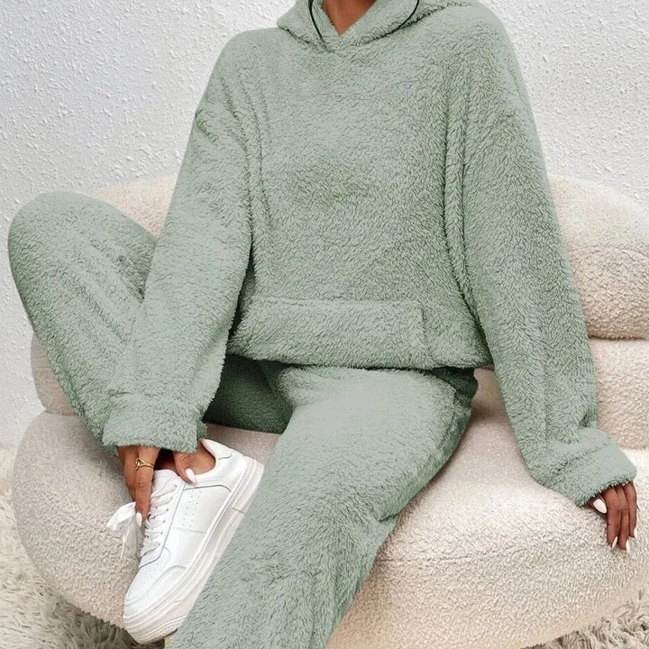 Ultra-Comfortable Teddy Loungewear with Hood - Lana-Green-XS-Nora Luxe
