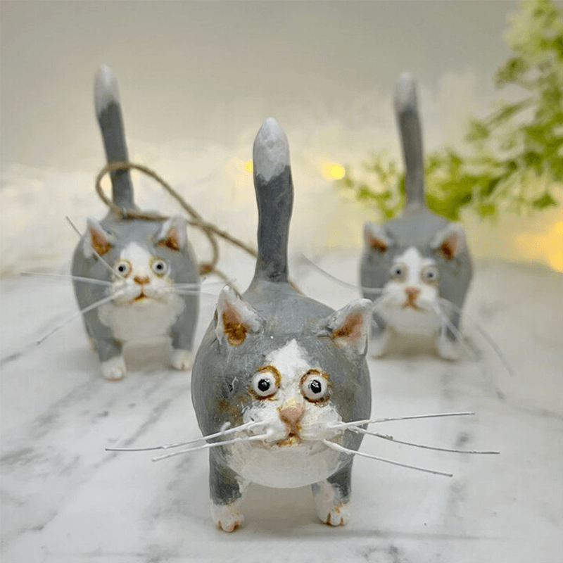 Unique Handmade Cat Christmas Ornament - Purrfect Holiday Hangers-Gray-Nora Luxe