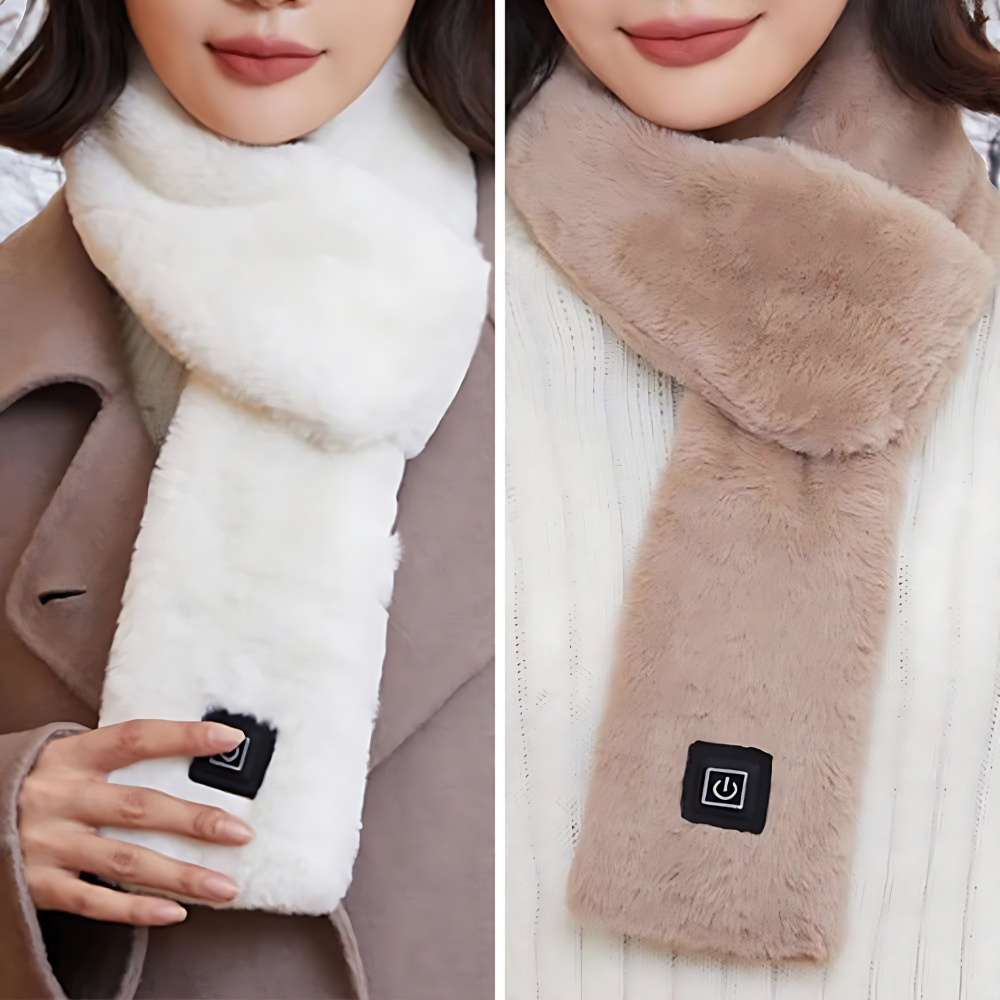 USB Heated Faux Fur Scarf - ThermaFur-Black-Nora Luxe