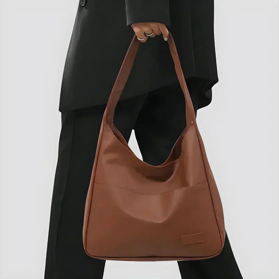 Vegan Leather Shoulder Bag for Women - Noor-Brown-The Livary