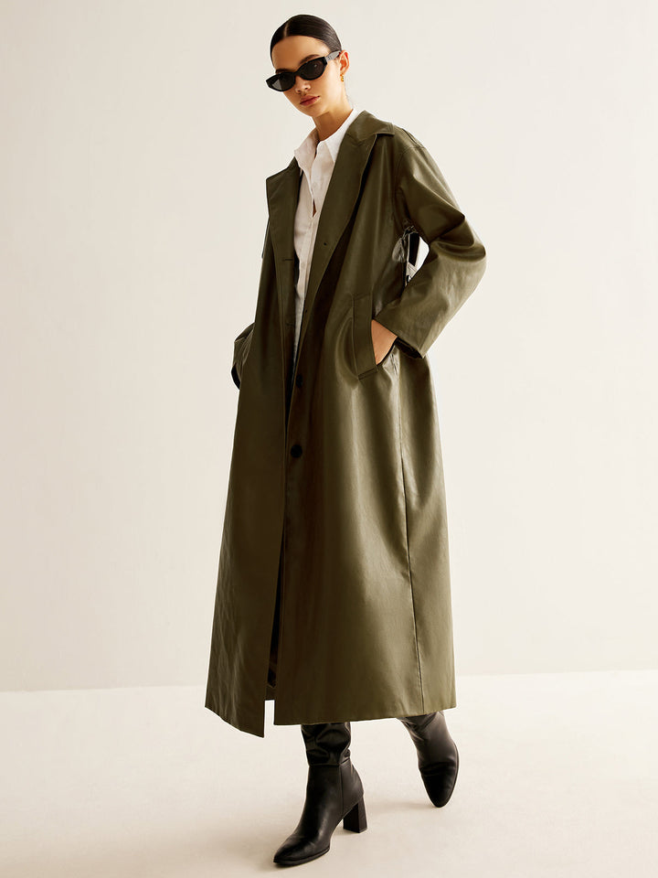 Vintage Green Long Leather Jacket for Women - Aurelia-XS-Nora Luxe