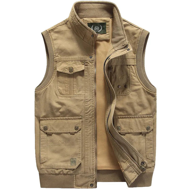 Vintage outdoor vest with practical pockets for men – Elias-Khaki-XS-Nora Luxe