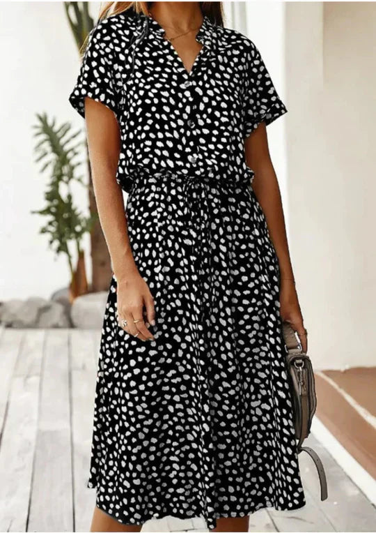 Vintage Summer Dress with Three-Quarter Sleeves – Maevy-Black-S-State of Style