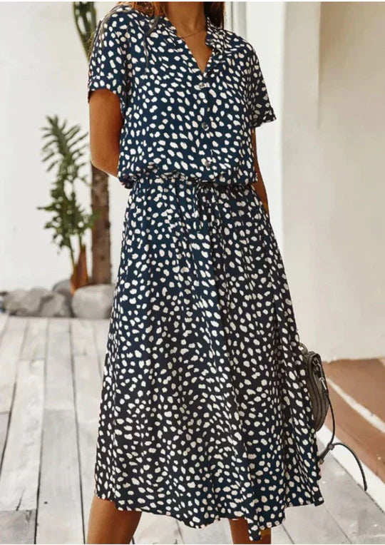 Vintage Summer Dress with Three-Quarter Sleeves – Maevy-Blue-S-State of Style