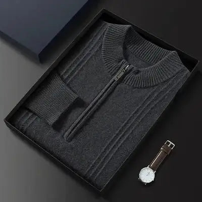 Warm Casual Men's Sweater with Half Zip - Logan-Black-S-Nora Luxe