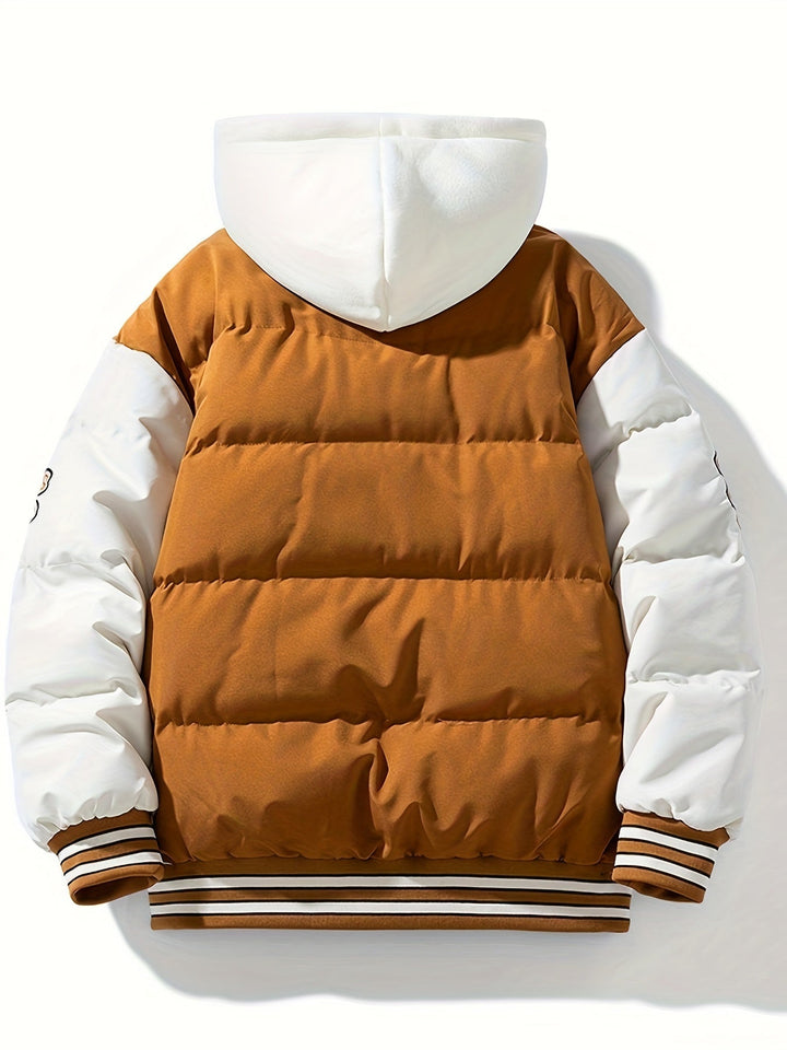 Warm Men's Puffer Jacket with Hood - Emmett-Dark brown-XS-Nora Luxe