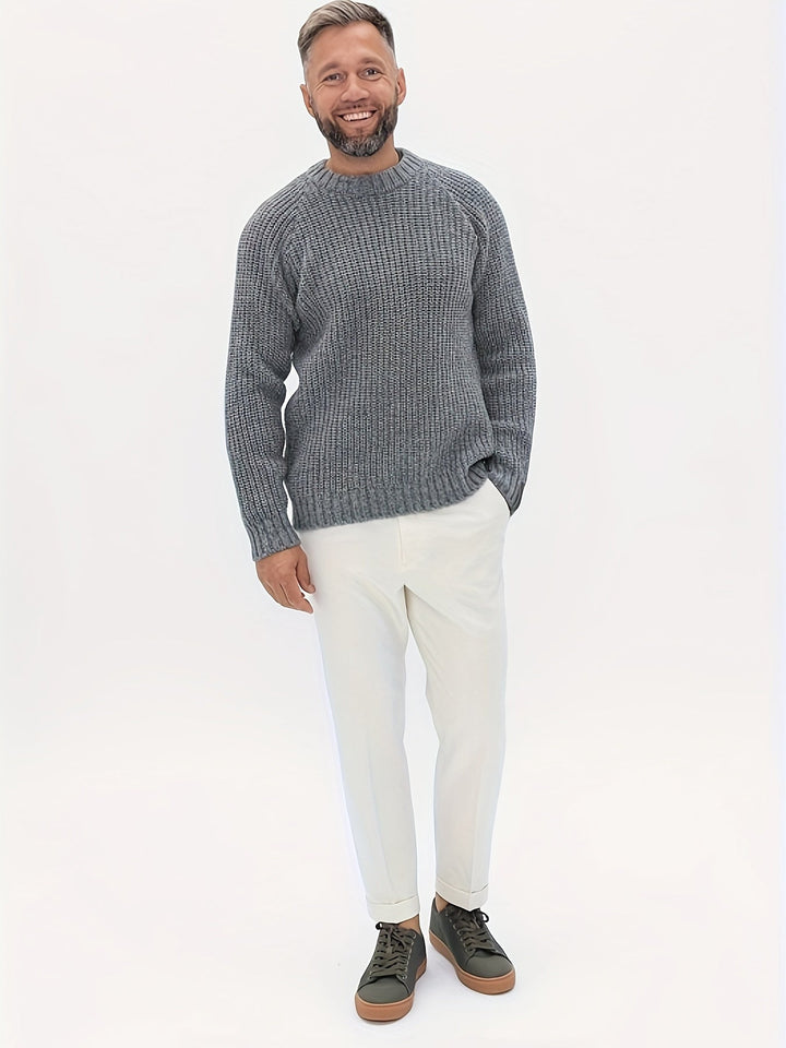 Warm Plain Knitted Sweater for Men - Elliot-Gray-XS-Nora Luxe