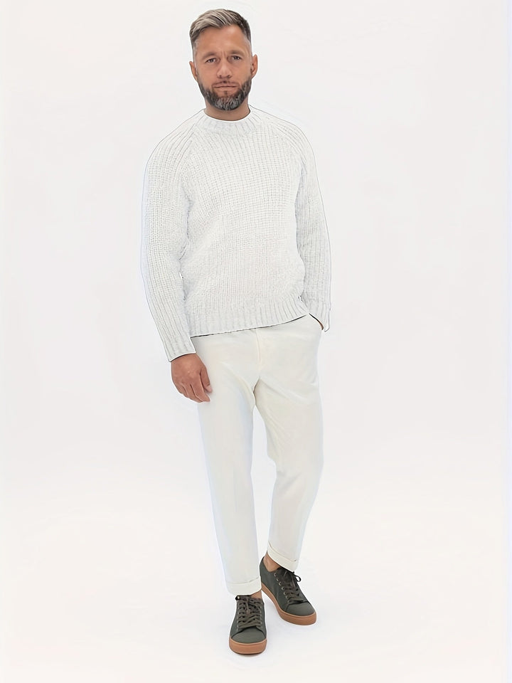 Warm Plain Knitted Sweater for Men - Elliot-White-XS-Nora Luxe