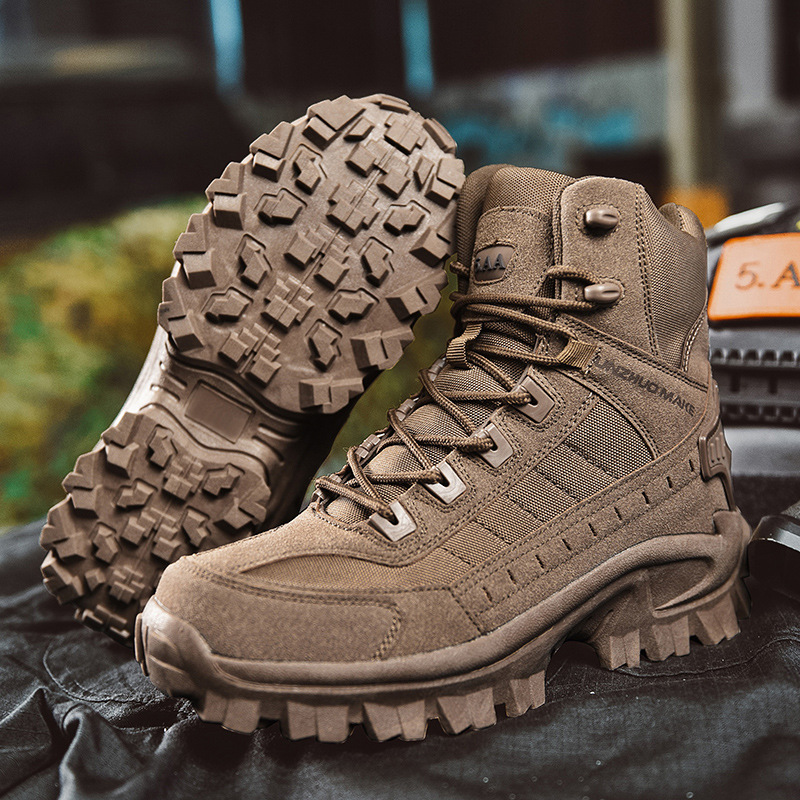 Brown boot beside a second boot turned up to show the deep lugged outsole 7