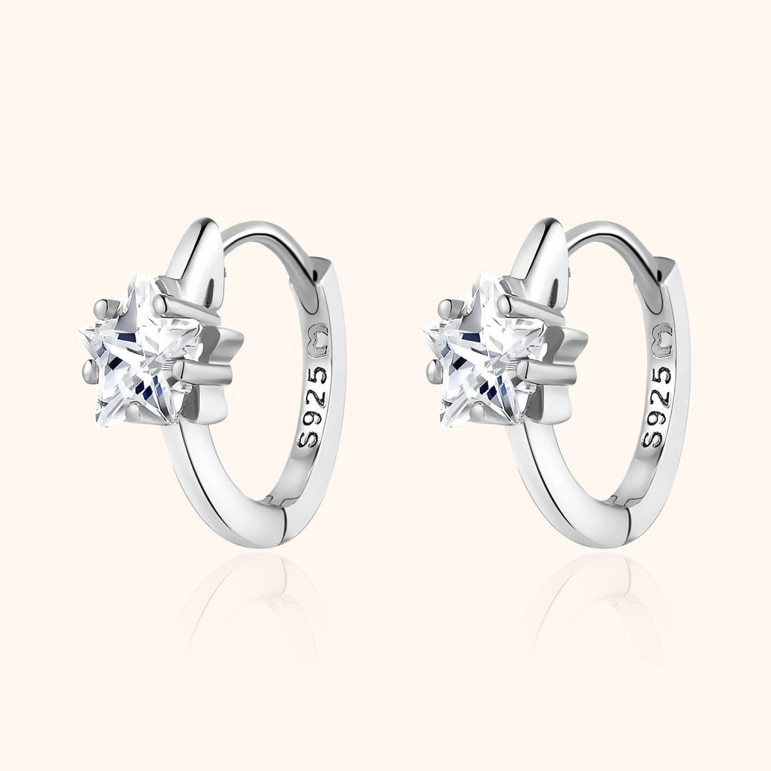 Wide Creole Earrings with Star Zirconia - Lunara-Silver-Nora Luxe