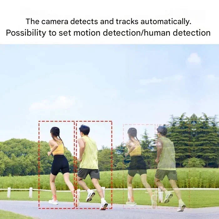 Two joggers outlined by red tracking boxes to show automatic motion and human detection 7