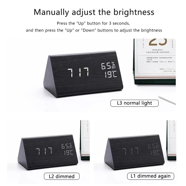 Wooden LED Clock with Voice Control - EcoClock-Brown Triangle-Nora Luxe
