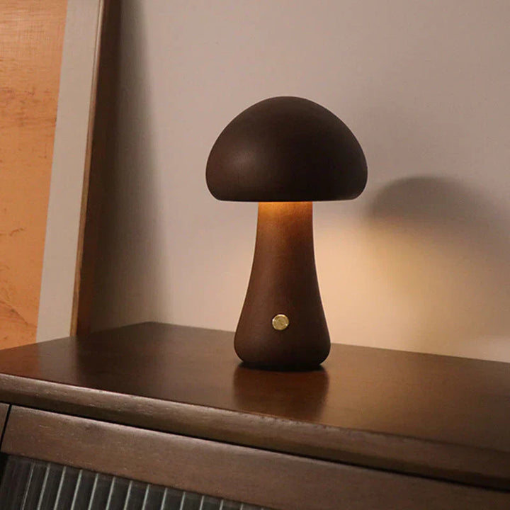 Wooden Mushroom LED Night Light - GlowShroom-Walnut-A-Nora Luxe