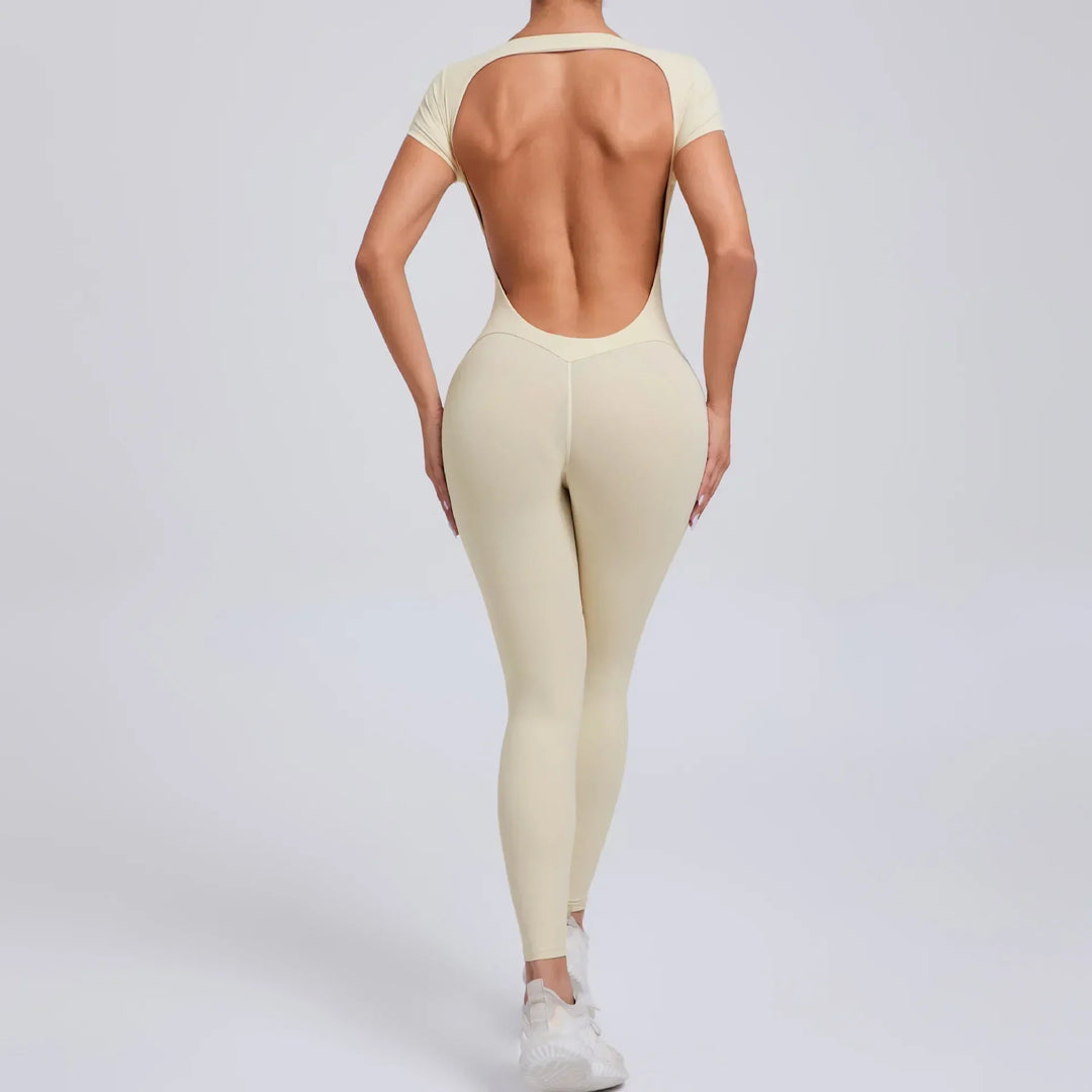 Yoga Jumpsuit with Breathable & Flexible Design - Luna-Beige-L-Nora Luxe